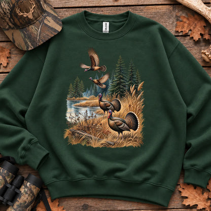 Turkey Fall Pond Sweatshirt in Forest Green
