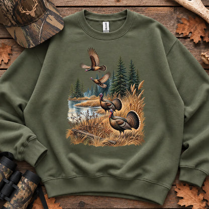 Turkey Fall Pond Sweatshirt in Military Green