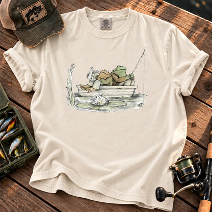 Two Frog Friends Fishing T-Shirt in Ivory
