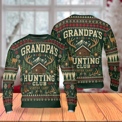 Front and back flats of the hunting club cabin sweater