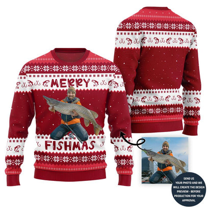 Red body of the Merry Fishmas orange vest sweater