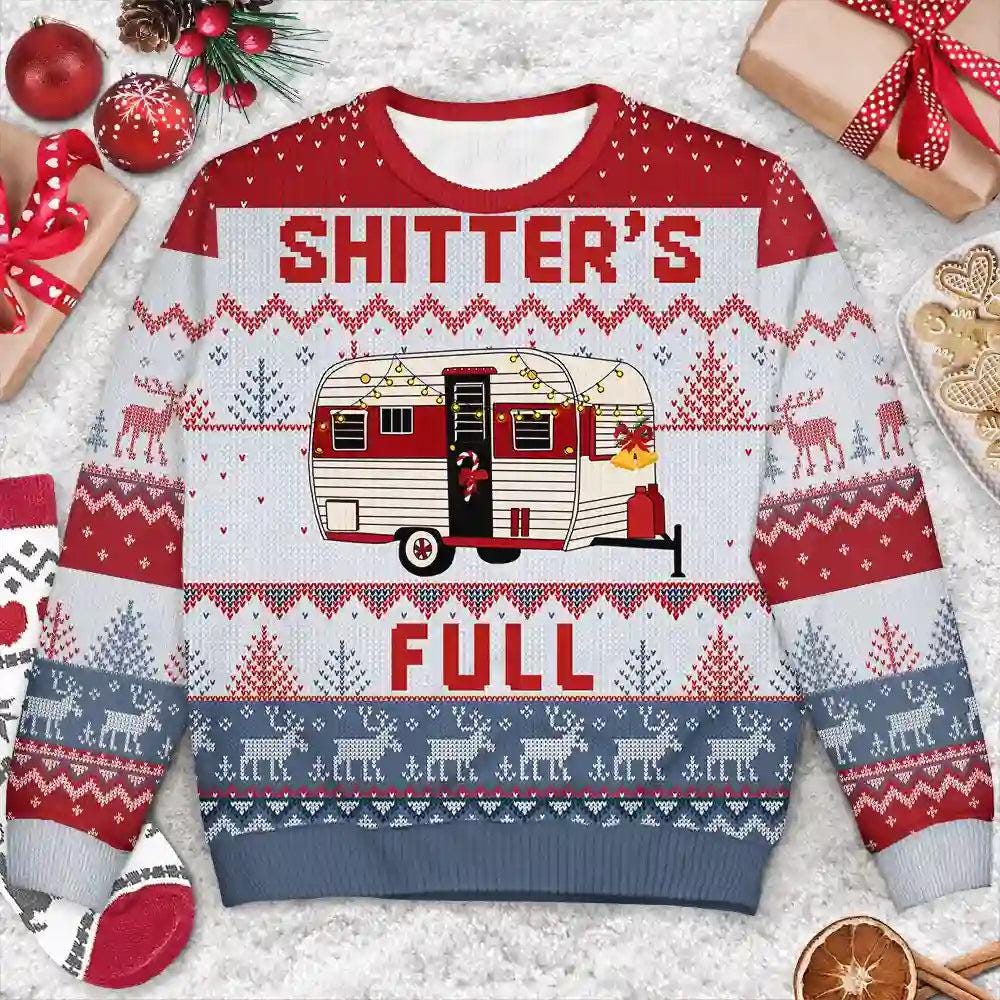 Flat of the Shitter's Full sweater with a small camper and a candy cane
