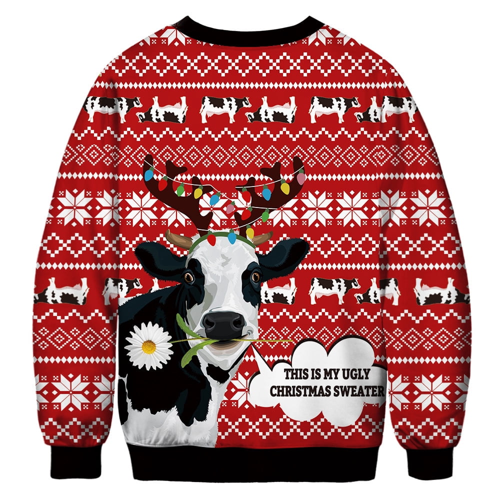Back flat of the cow antlers sweater with the same speech bubble