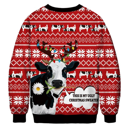 Back flat of the cow antlers sweater with the same speech bubble