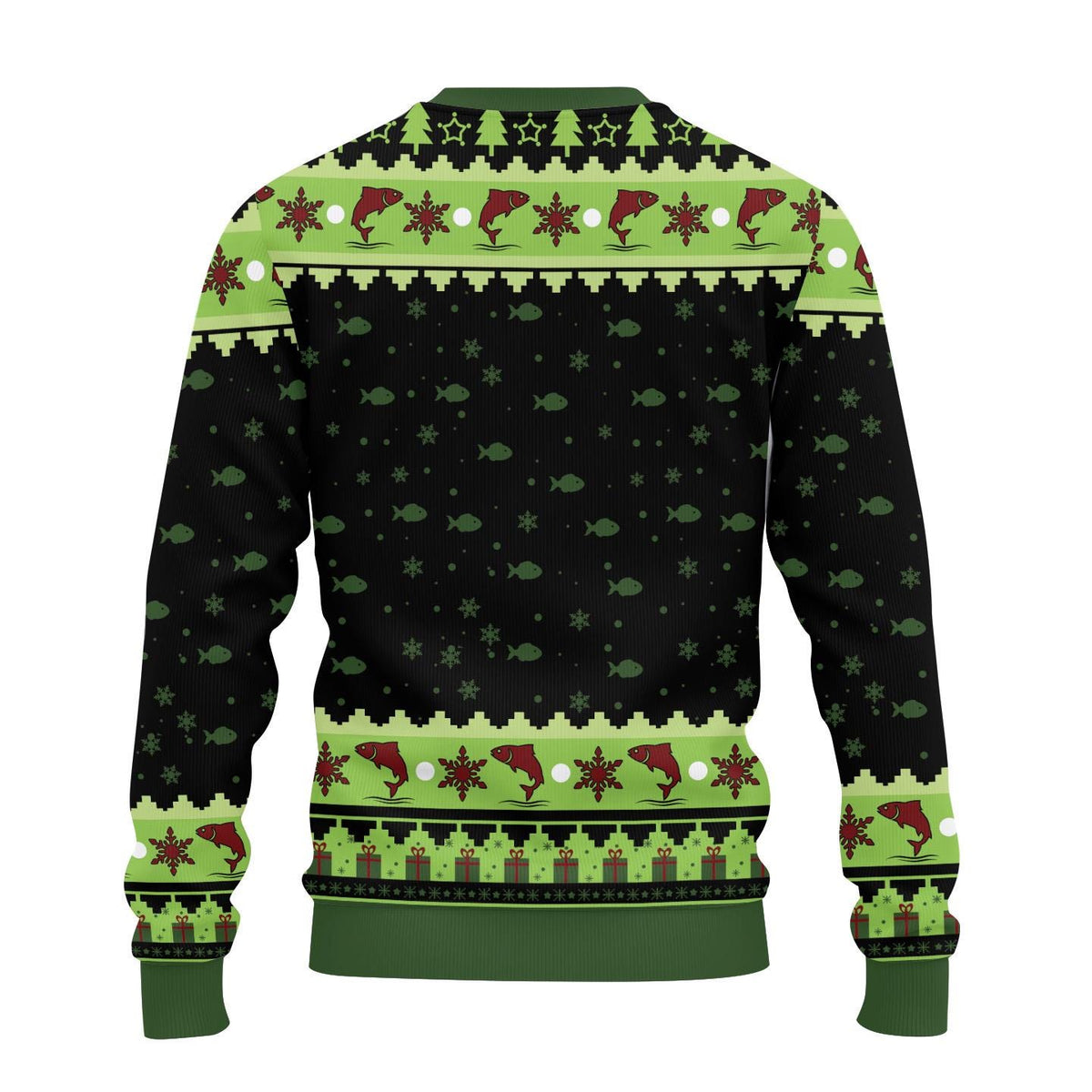 Back flat with green and red fish, snowflakes, and gift bands