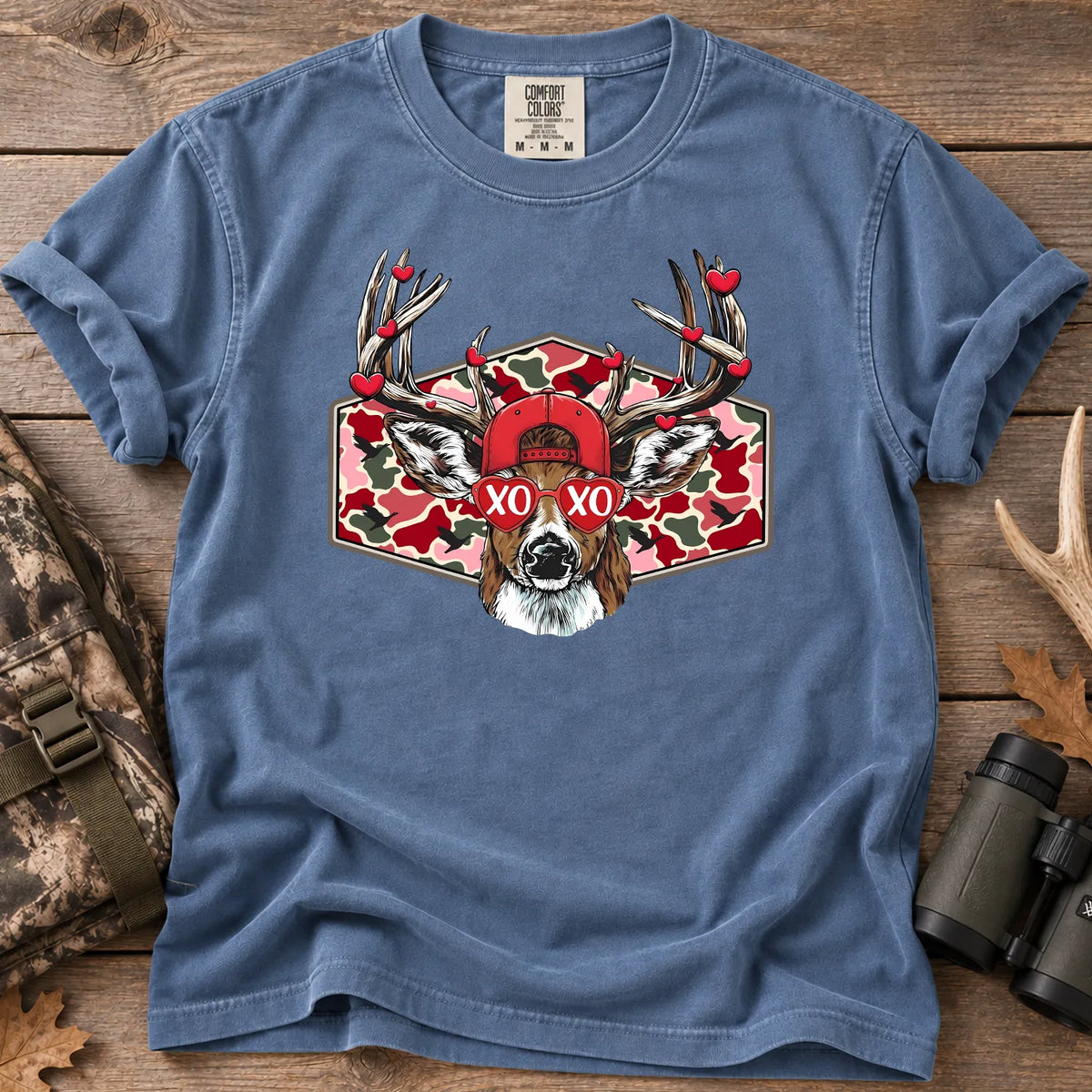 Valentine Buck Camo T-Shirt in Blue Jean