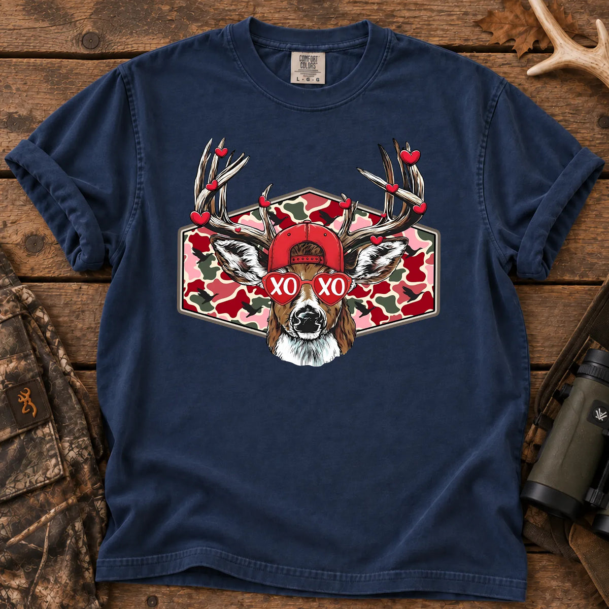 Valentine Buck Camo T-Shirt in True Navy
