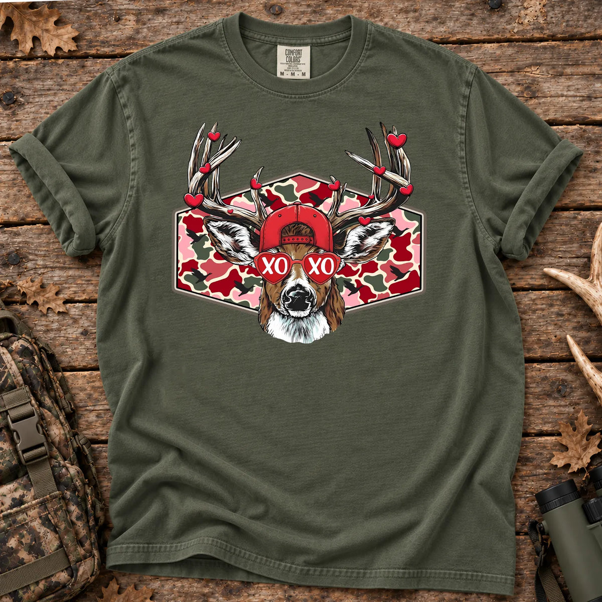 Valentine Buck Camo T-Shirt in Moss