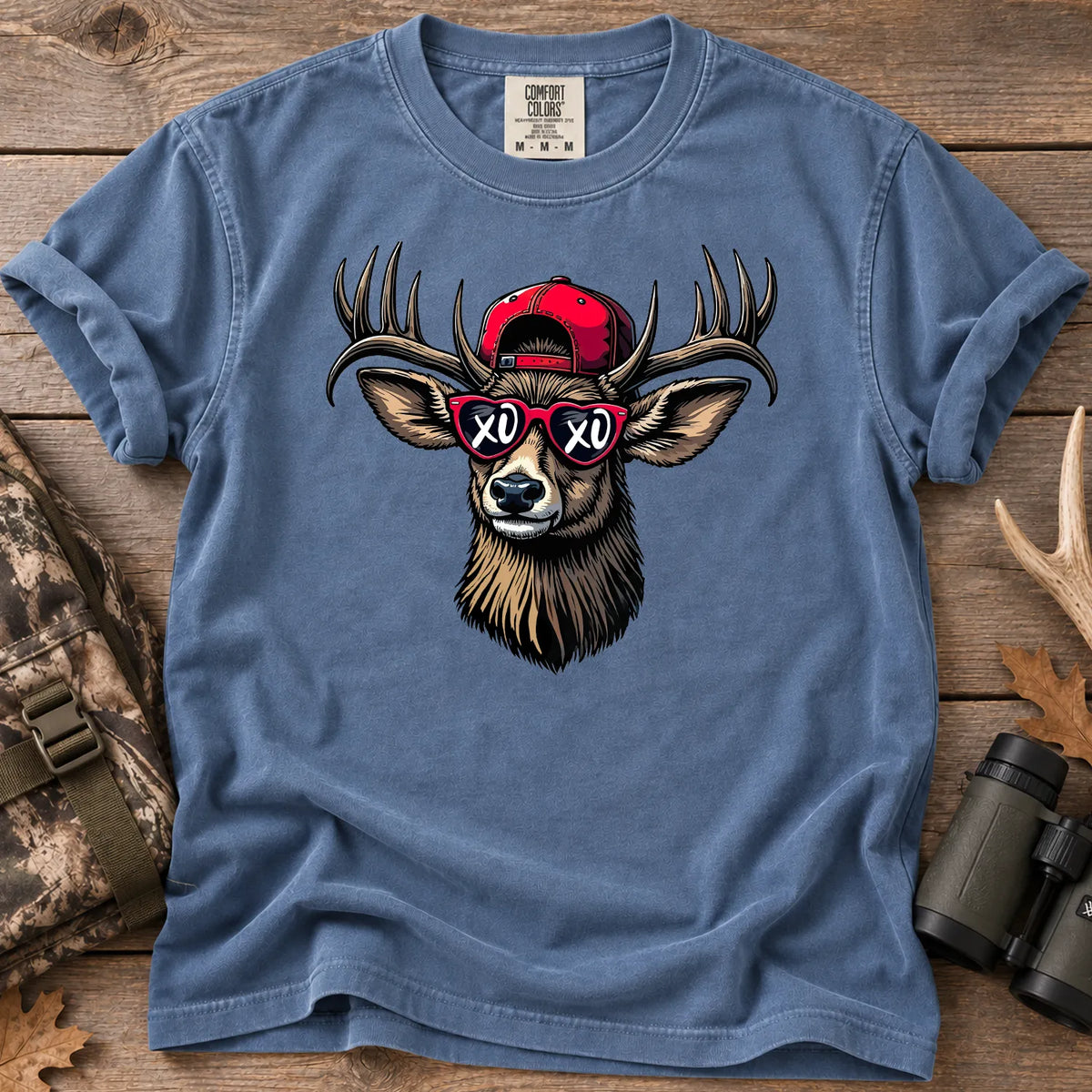 Valentine Buck Sunglasses T-Shirt in Blue Jean