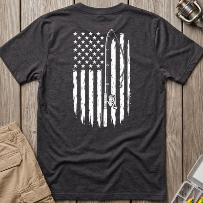 Vintage American Flag Fishing T-Shirt in Dark Heather