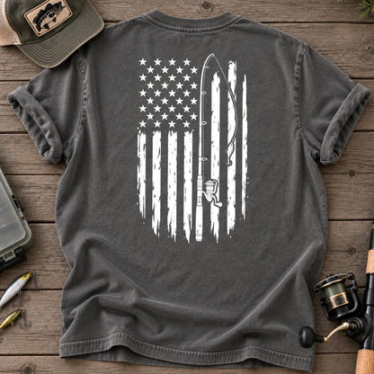 Vintage American Flag Fishing T-Shirt in Pepper