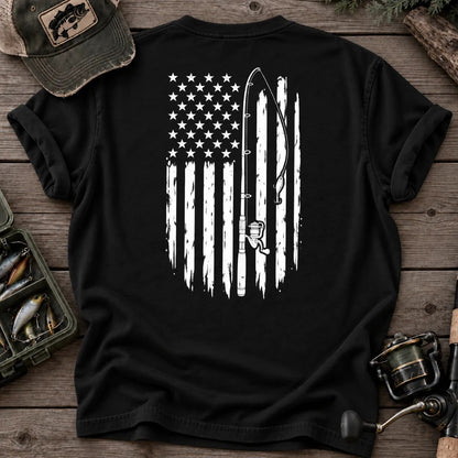 Vintage American Flag Fishing T-Shirt in Black