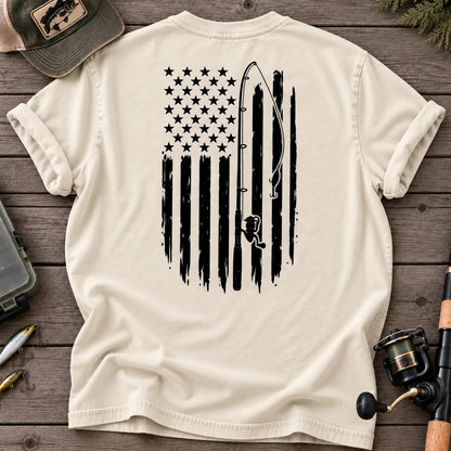 Vintage American Flag Fishing T-Shirt in Ivory