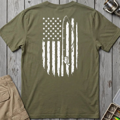 Vintage American Flag Fishing T-Shirt in Military Green