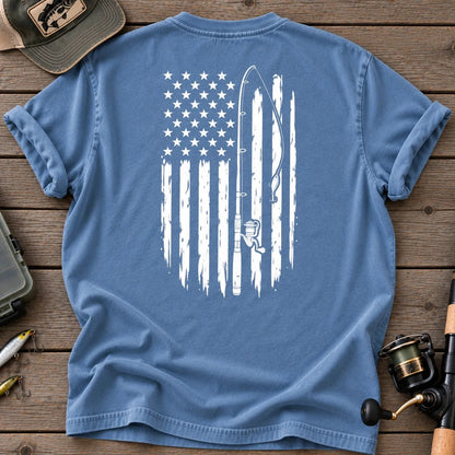 Vintage American Flag Fishing T-Shirt in Blue Jean