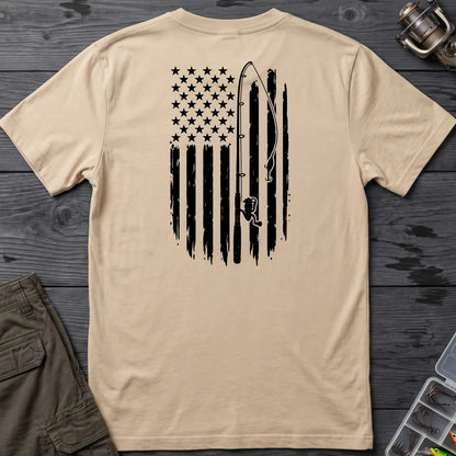 Vintage American Flag Fishing T-Shirt in Sand