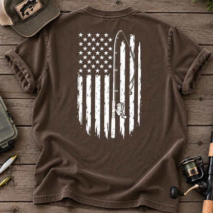 Vintage American Flag Fishing T-Shirt in Espresso