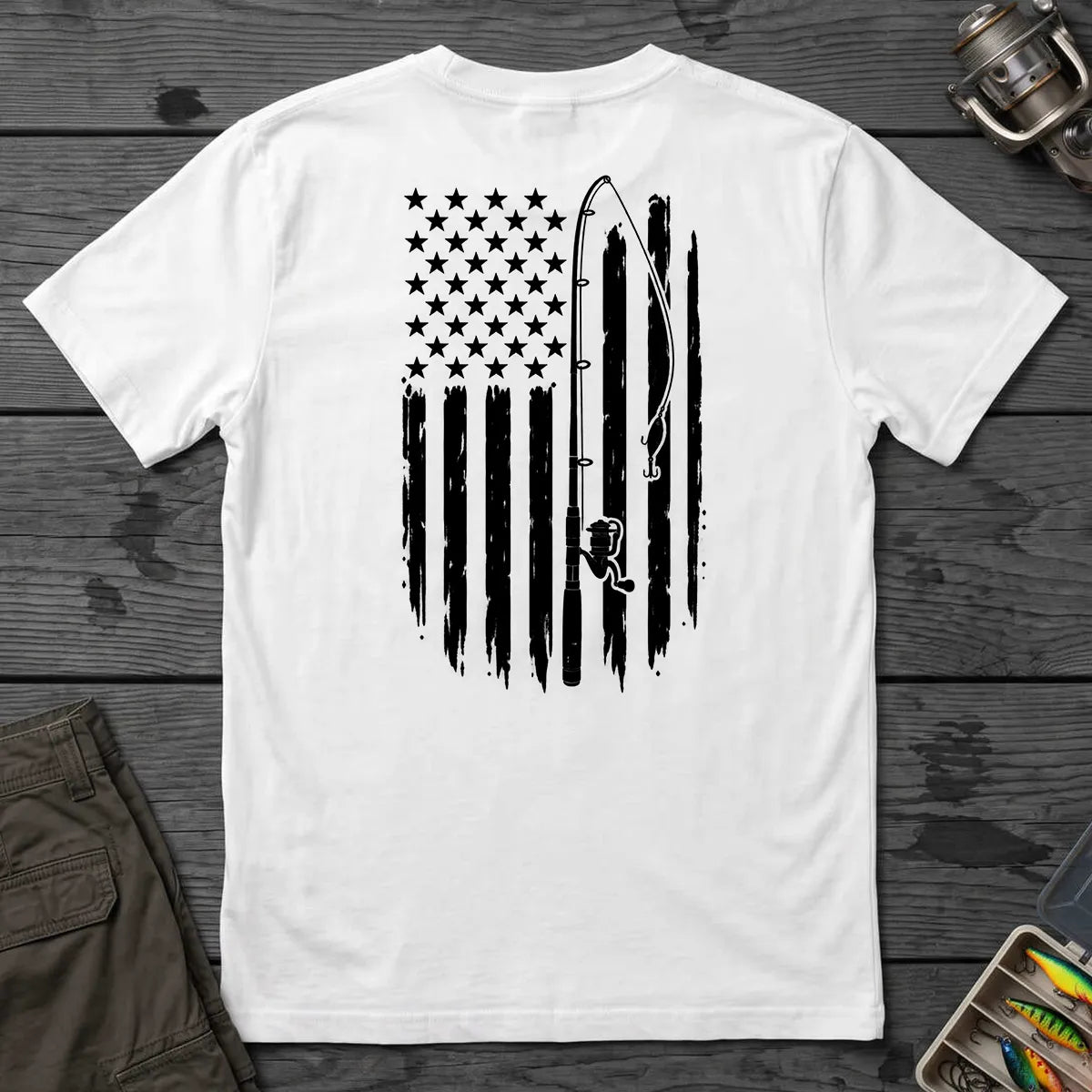 Vintage American Flag Fishing T-Shirt in White