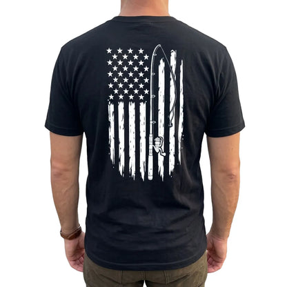 Vintage American Flag Fishing T-Shirt lifestyle mockup