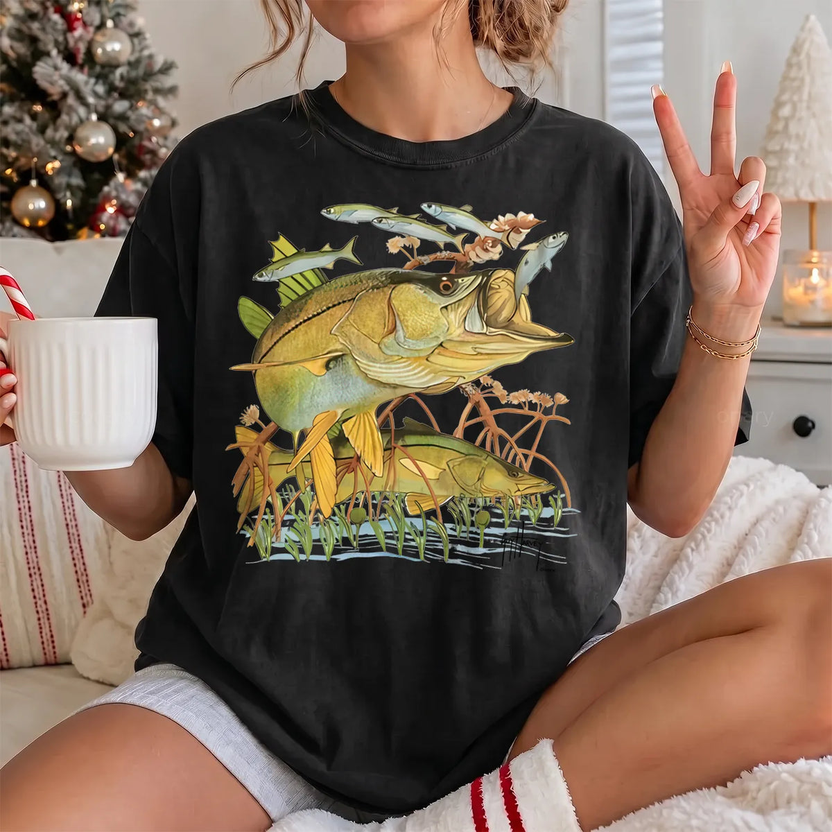 Vintage Bass Collage T-Shirt Women model in Black