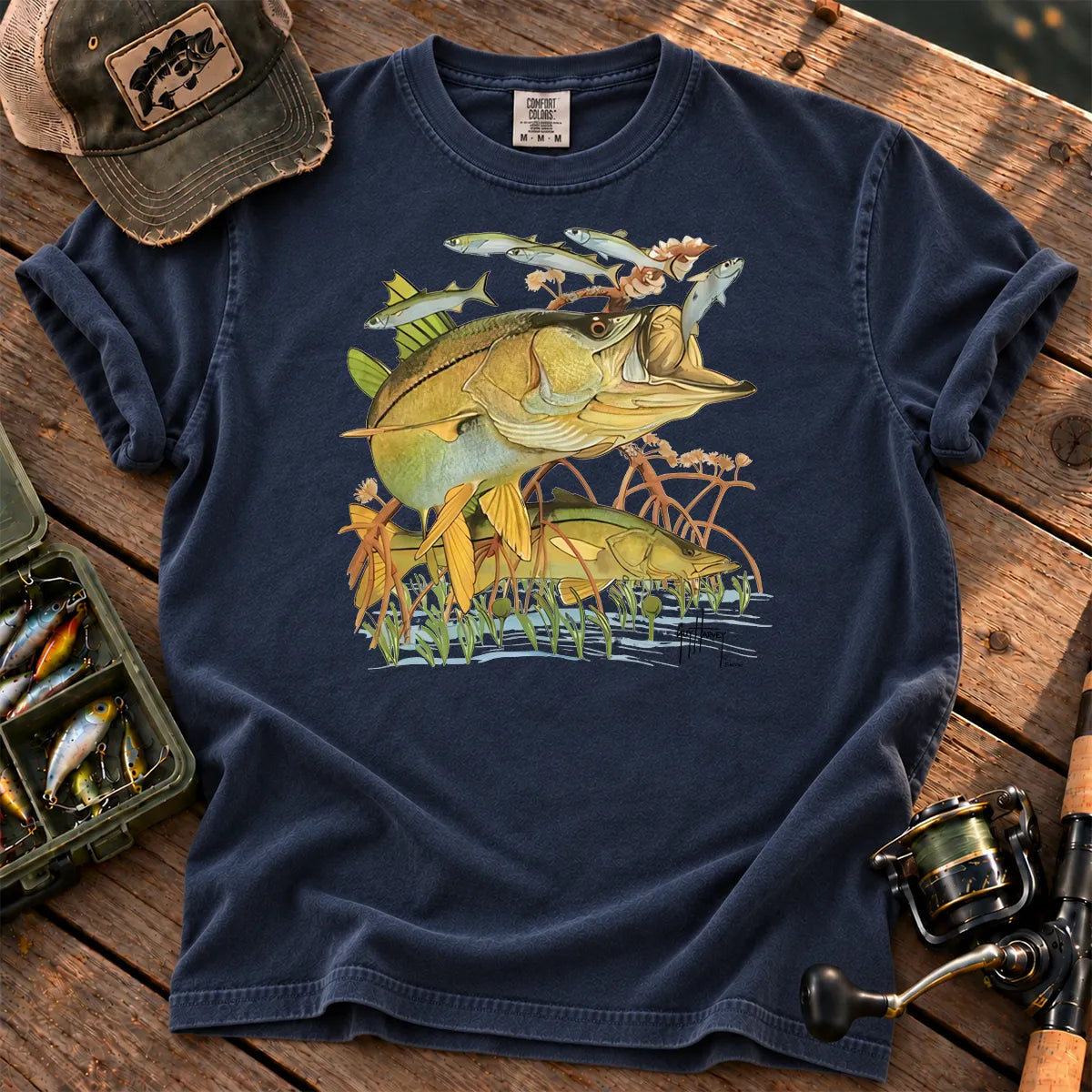 Vintage Bass Collage T-Shirt in True Navy