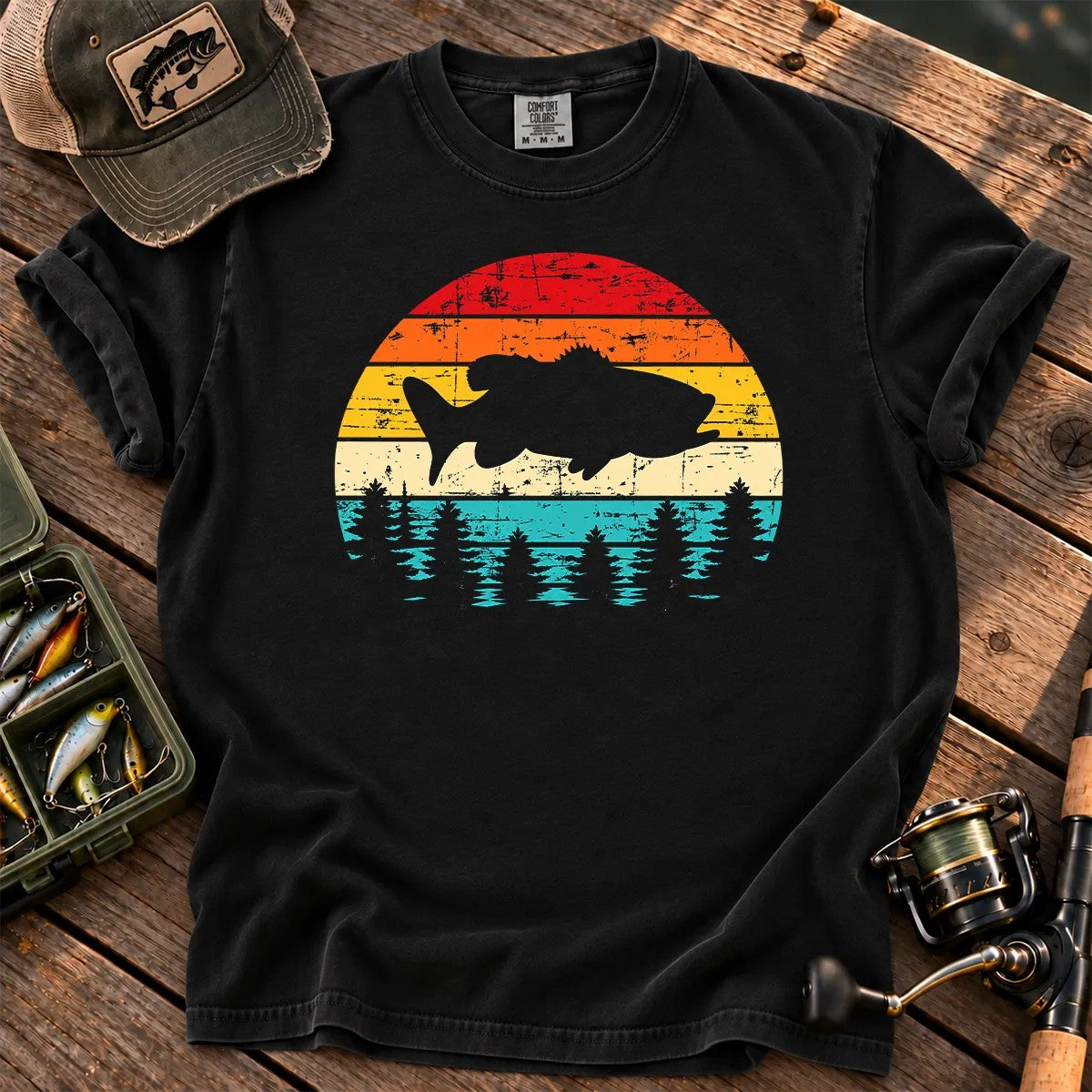 Vintage Bass Fishing T-Shirt in Black