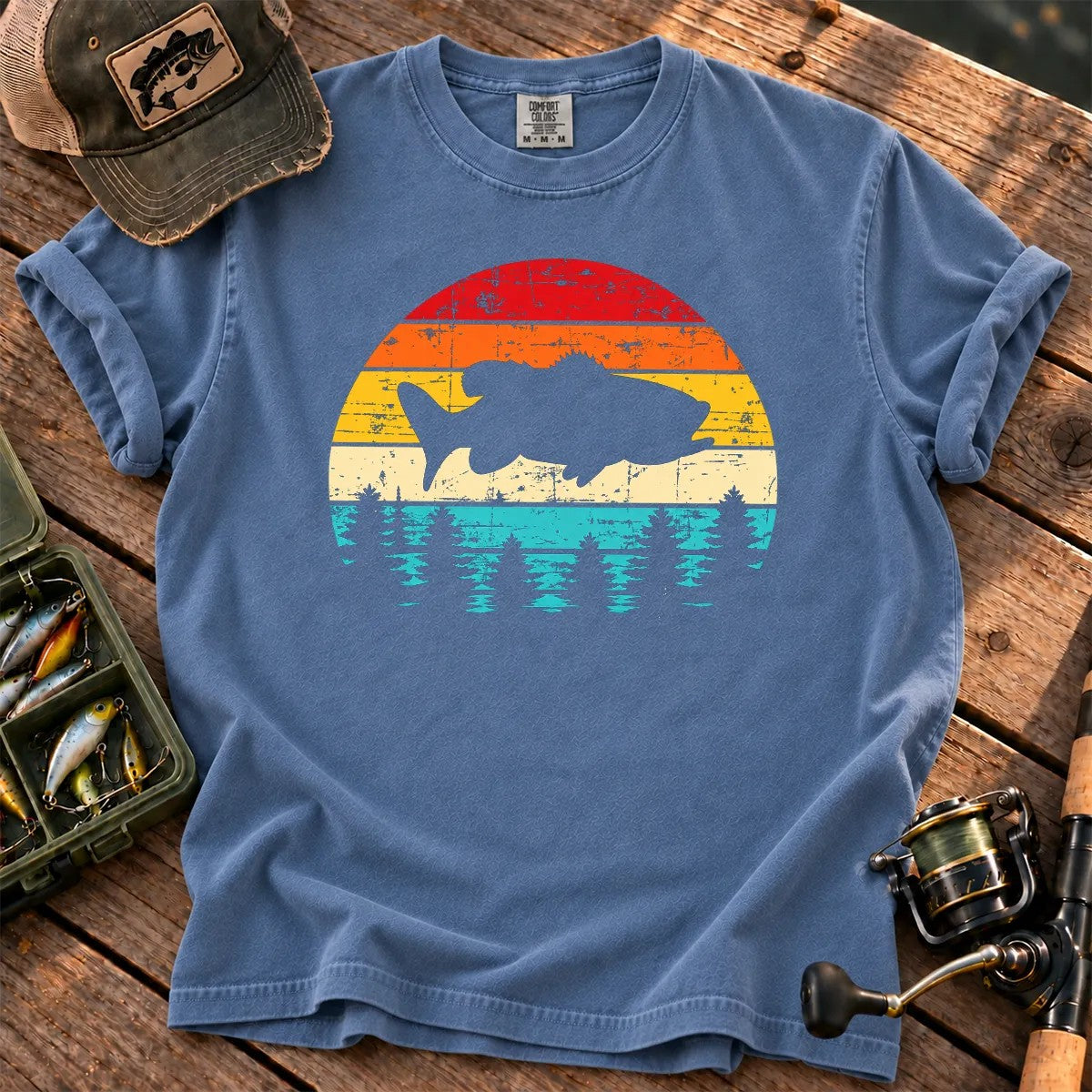 Vintage Bass Fishing T-Shirt in Blue Jean
