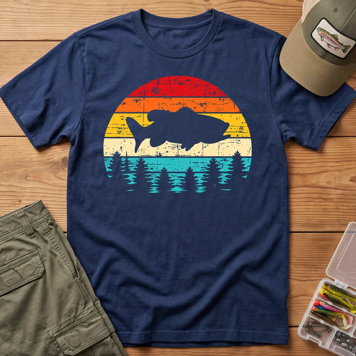 Vintage Bass Fishing T-Shirt in Navy