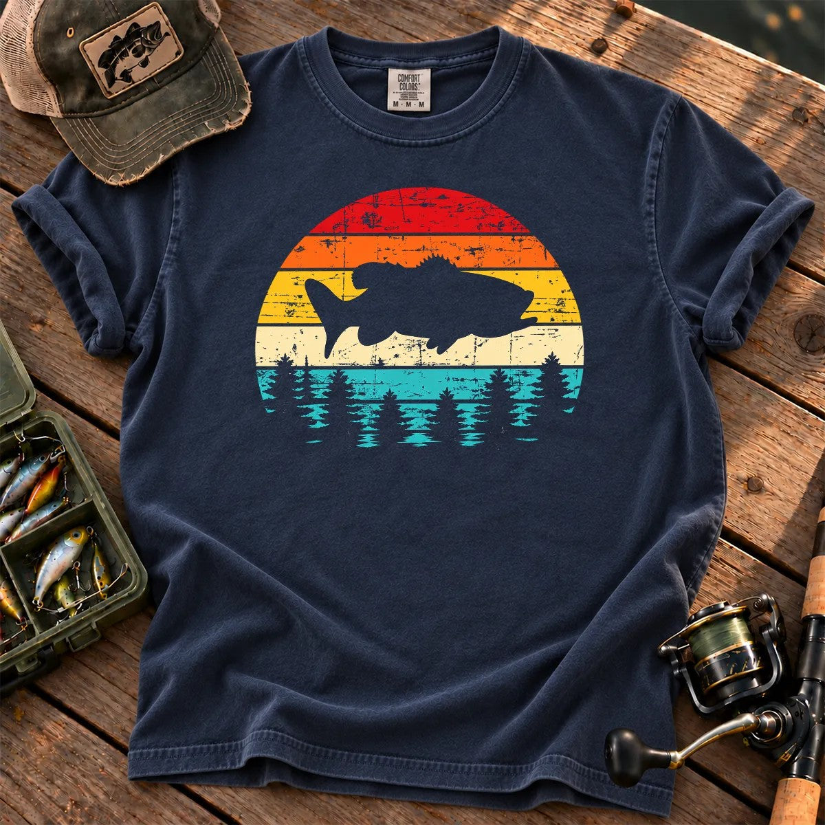 Vintage Bass Fishing T-Shirt in True Navy