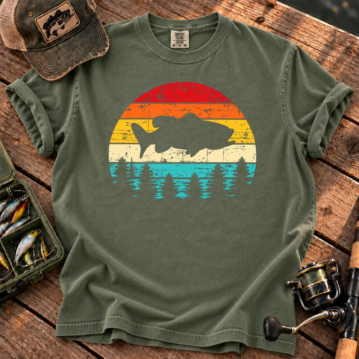 Vintage Bass Fishing T-Shirt in Moss