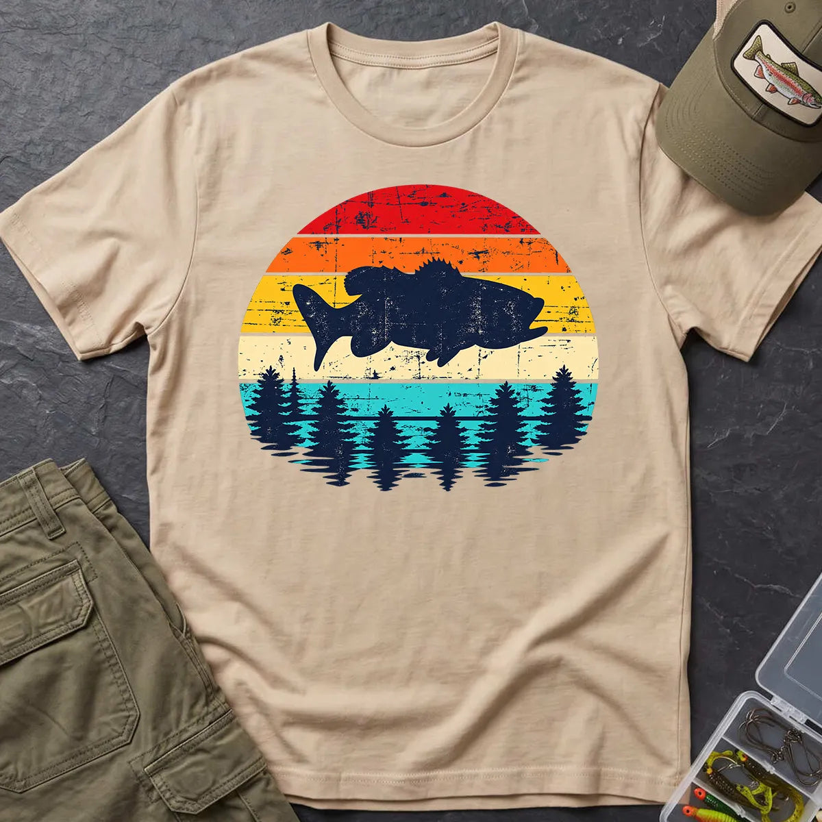 Vintage Bass Fishing T-Shirt in Sand