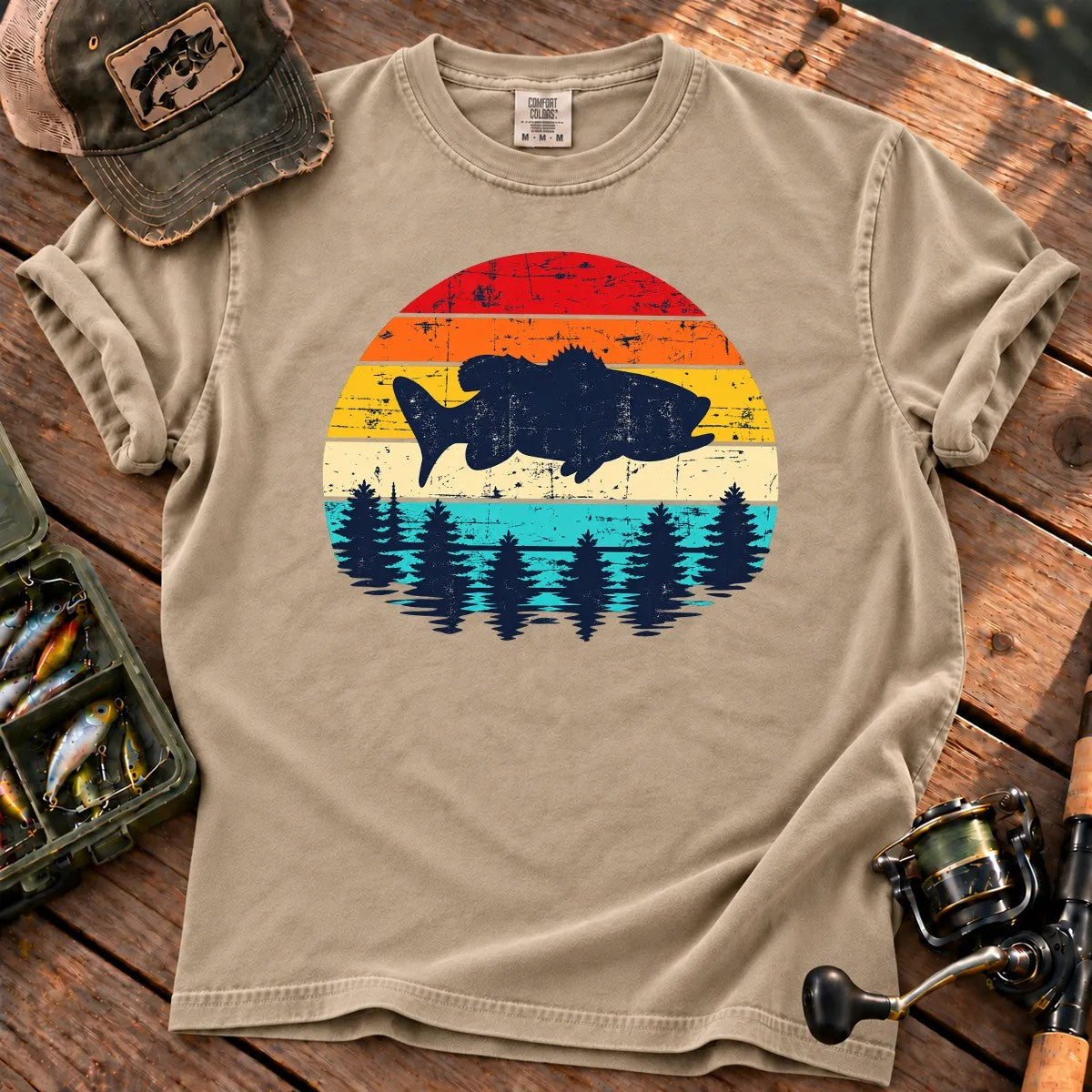 Vintage Bass Fishing T-Shirt in Sandstone