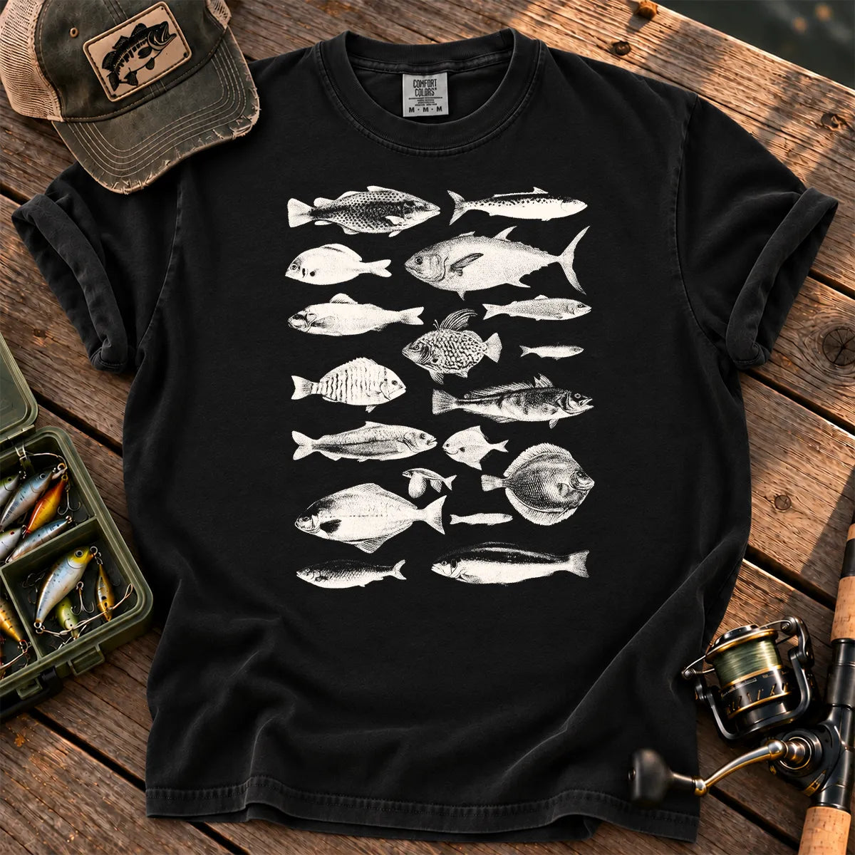 Vintage Fish Species T-Shirt in Black