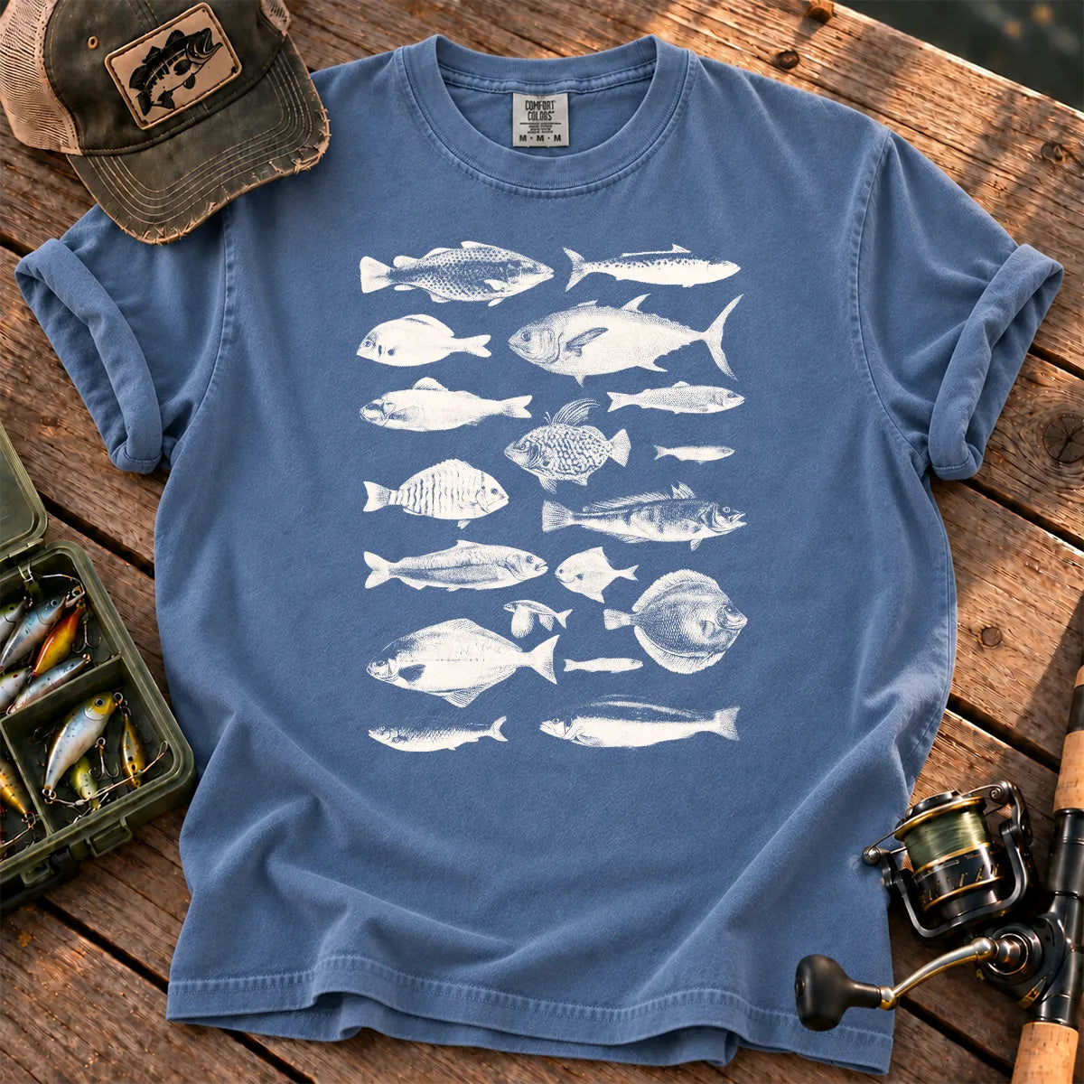 Vintage Fish Species T-Shirt in Blue Jean