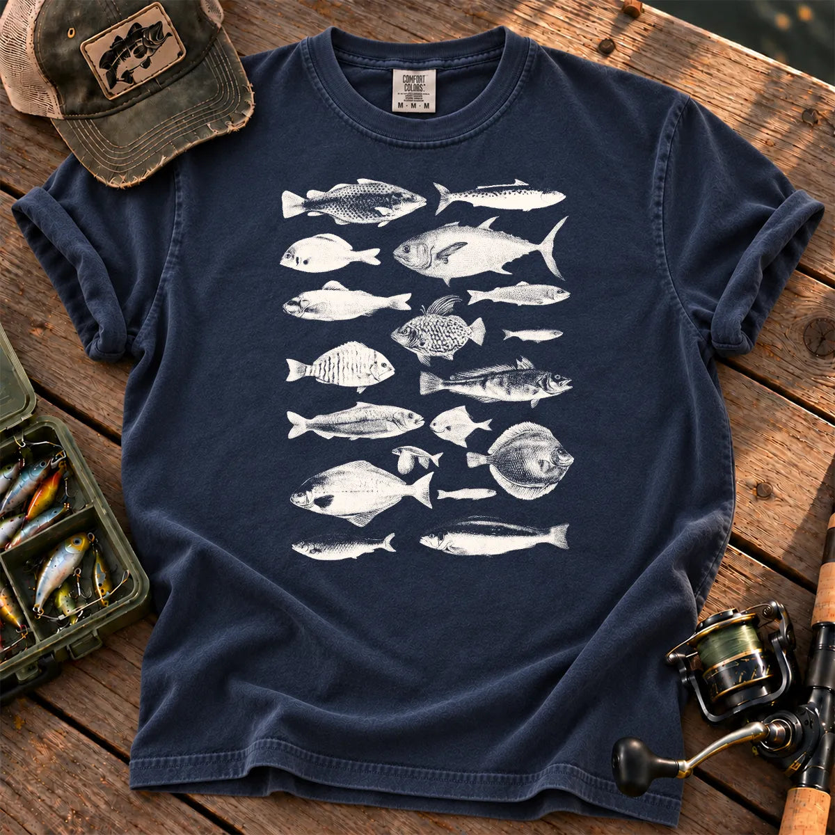 Vintage Fish Species T-Shirt in True Navy