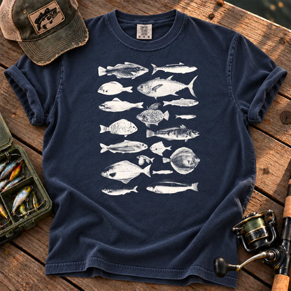 Vintage Fish Species T-Shirt in True Navy