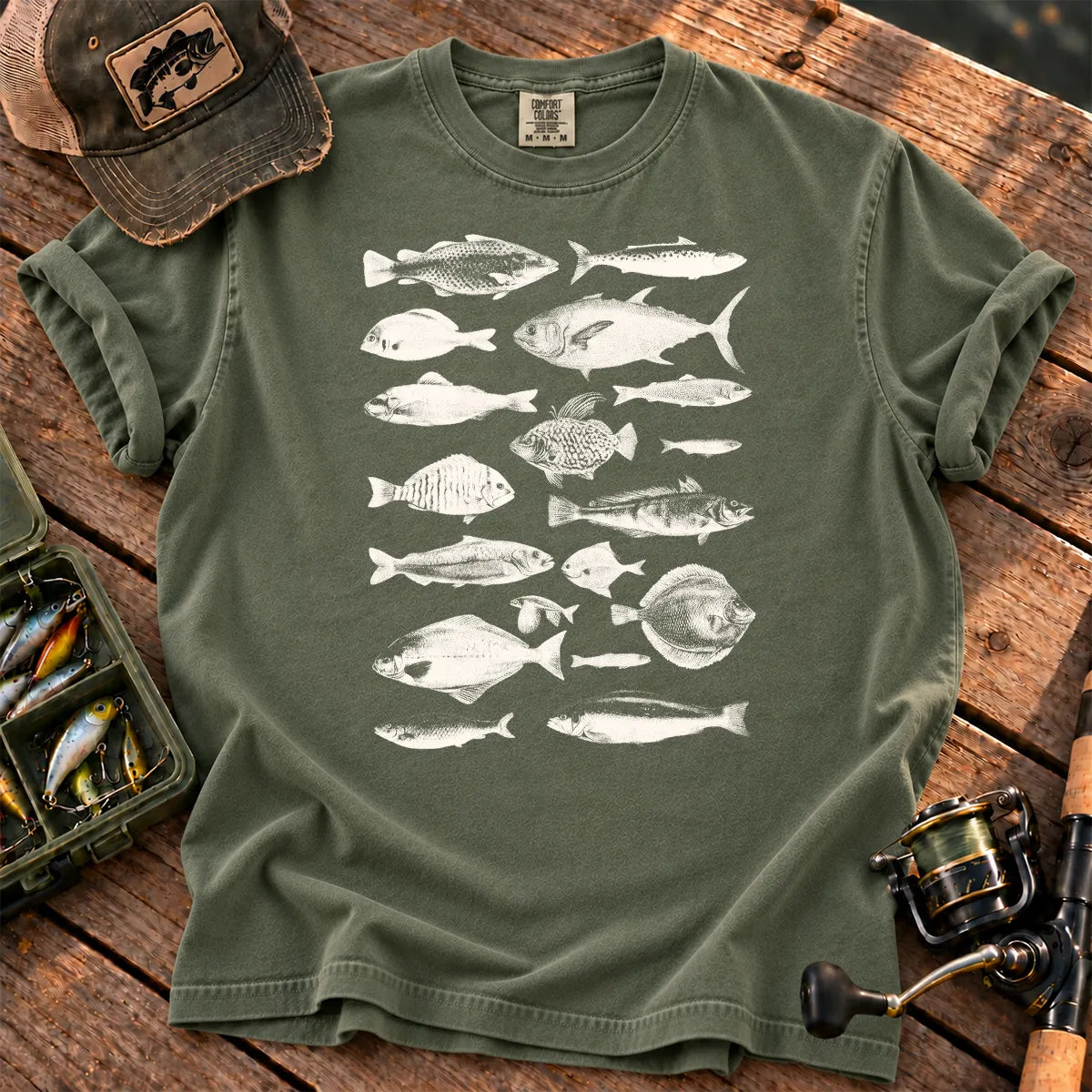 Vintage Fish Species T-Shirt in Moss