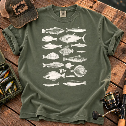 Vintage Fish Species T-Shirt in Moss