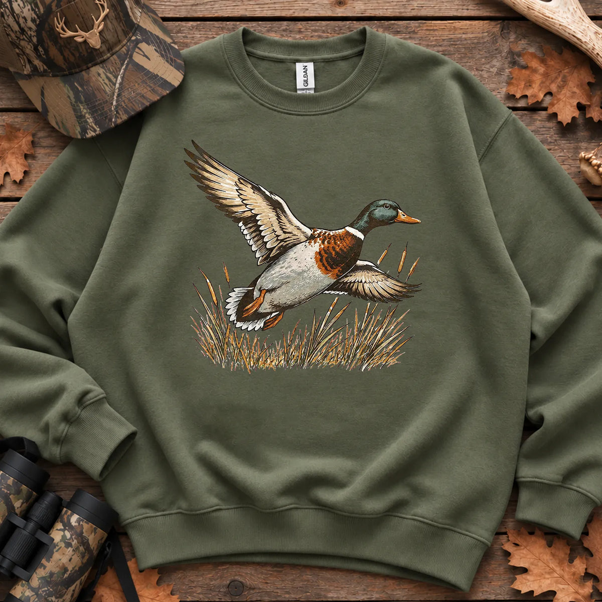 Vintage Flying Mallard Sweatshirt in Military Green