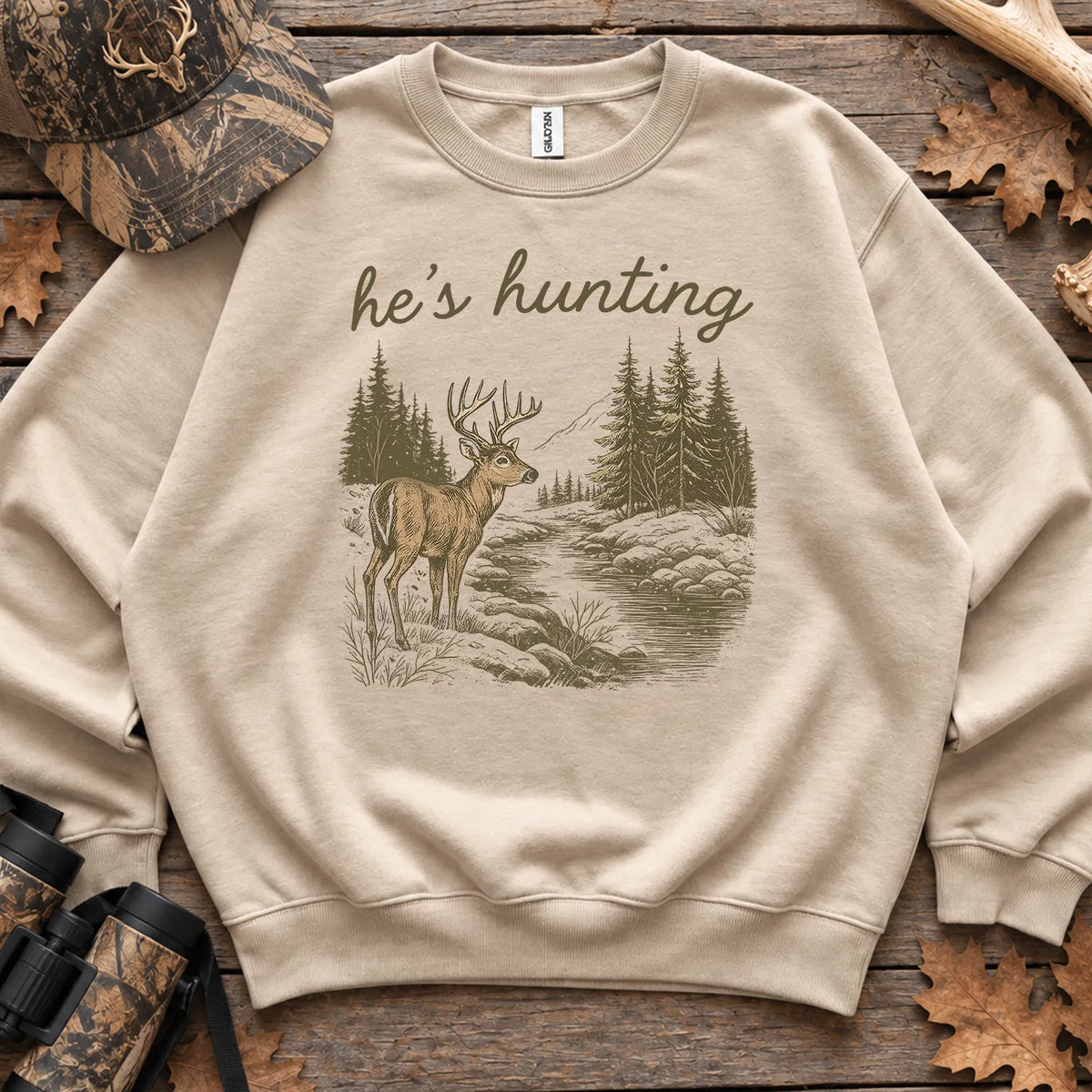Vintage Hes Hunting Deer Sweatshirt in Sand