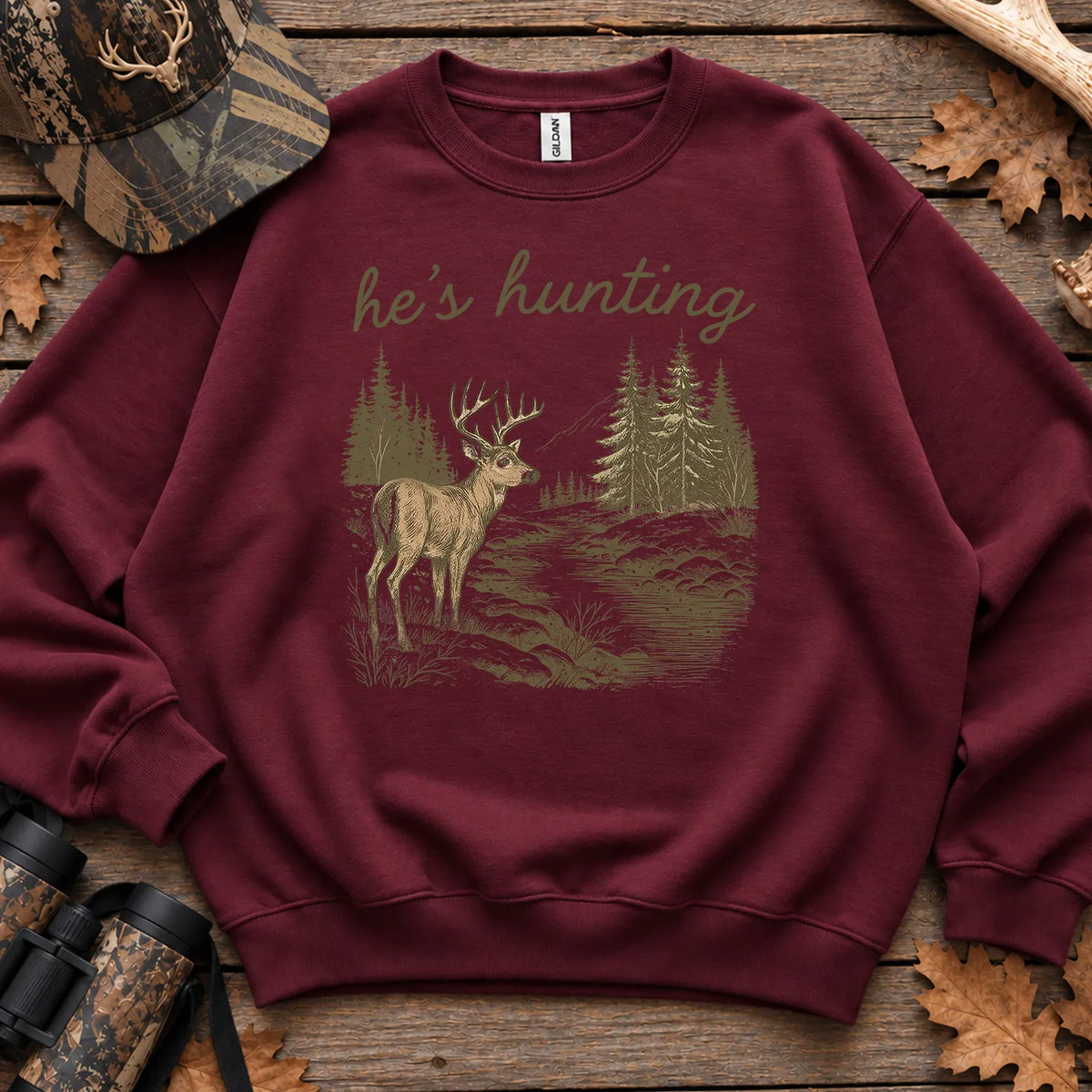Vintage Hes Hunting Deer Sweatshirt in Maroon