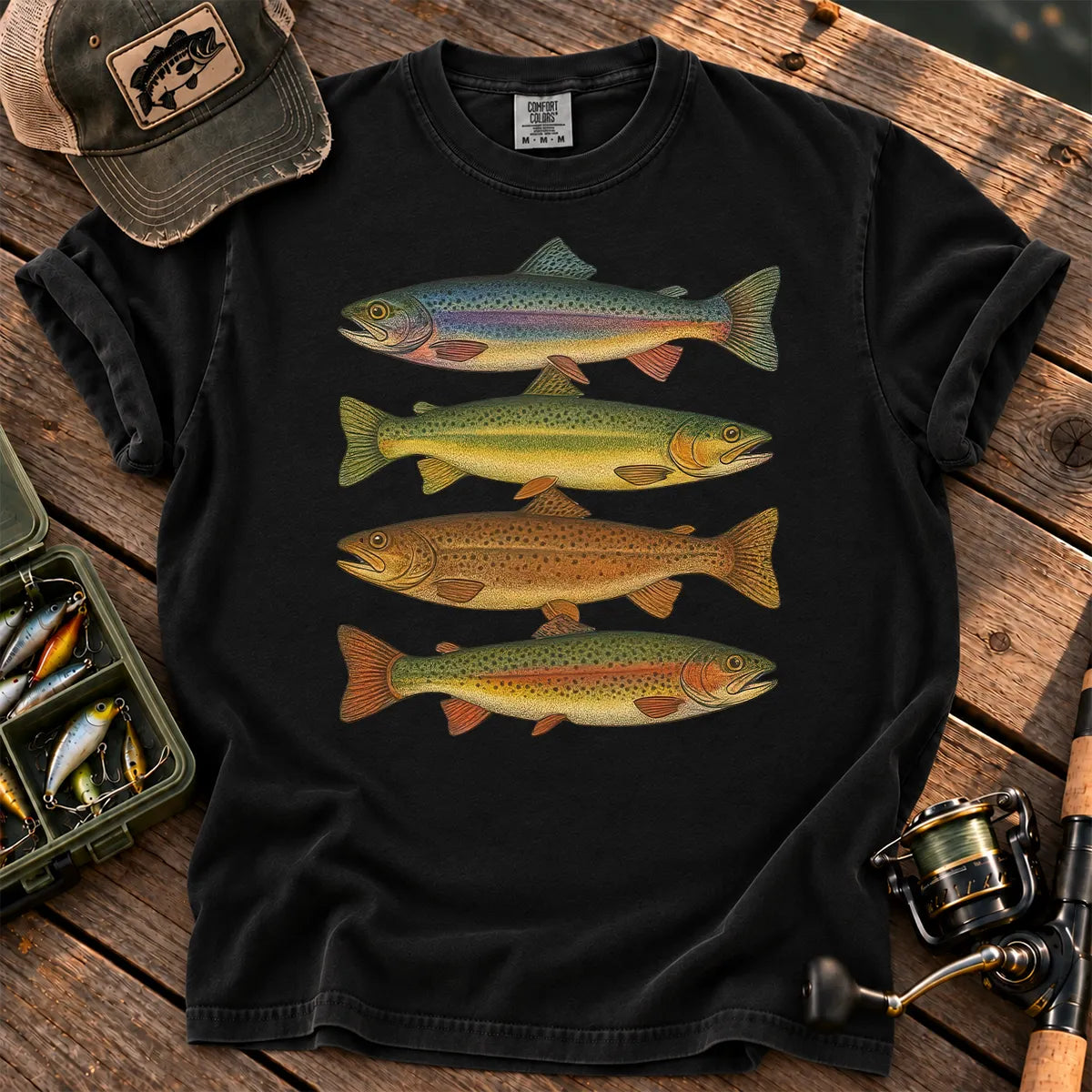Vintage Rainbow Trout Species T-Shirt in Black