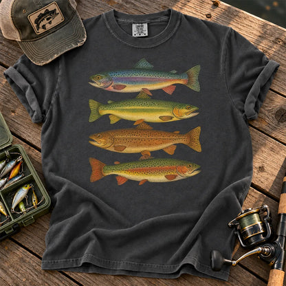 Vintage Rainbow Trout Species T-Shirt in Pepper
