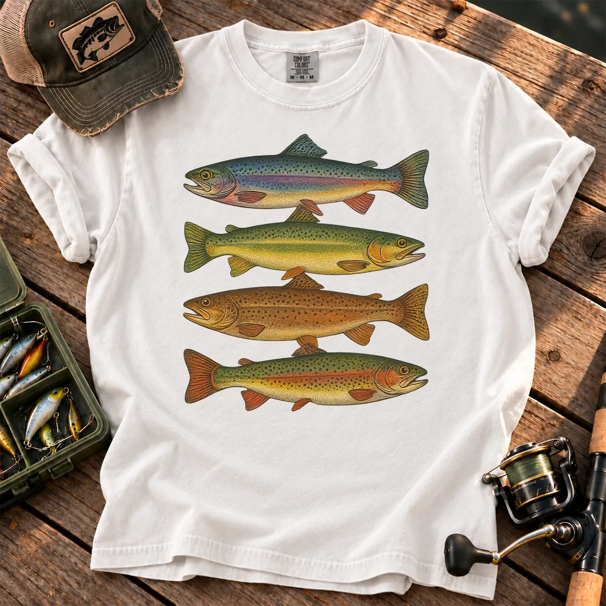 Vintage Rainbow Trout Species T-Shirt in White