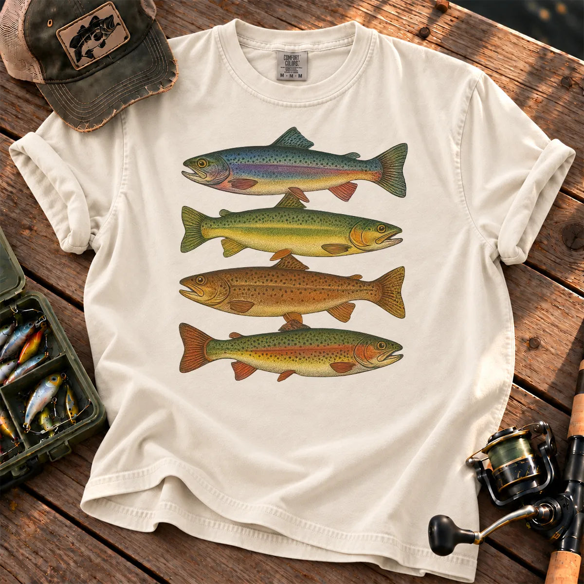 Vintage Rainbow Trout Species T-Shirt in Ivory