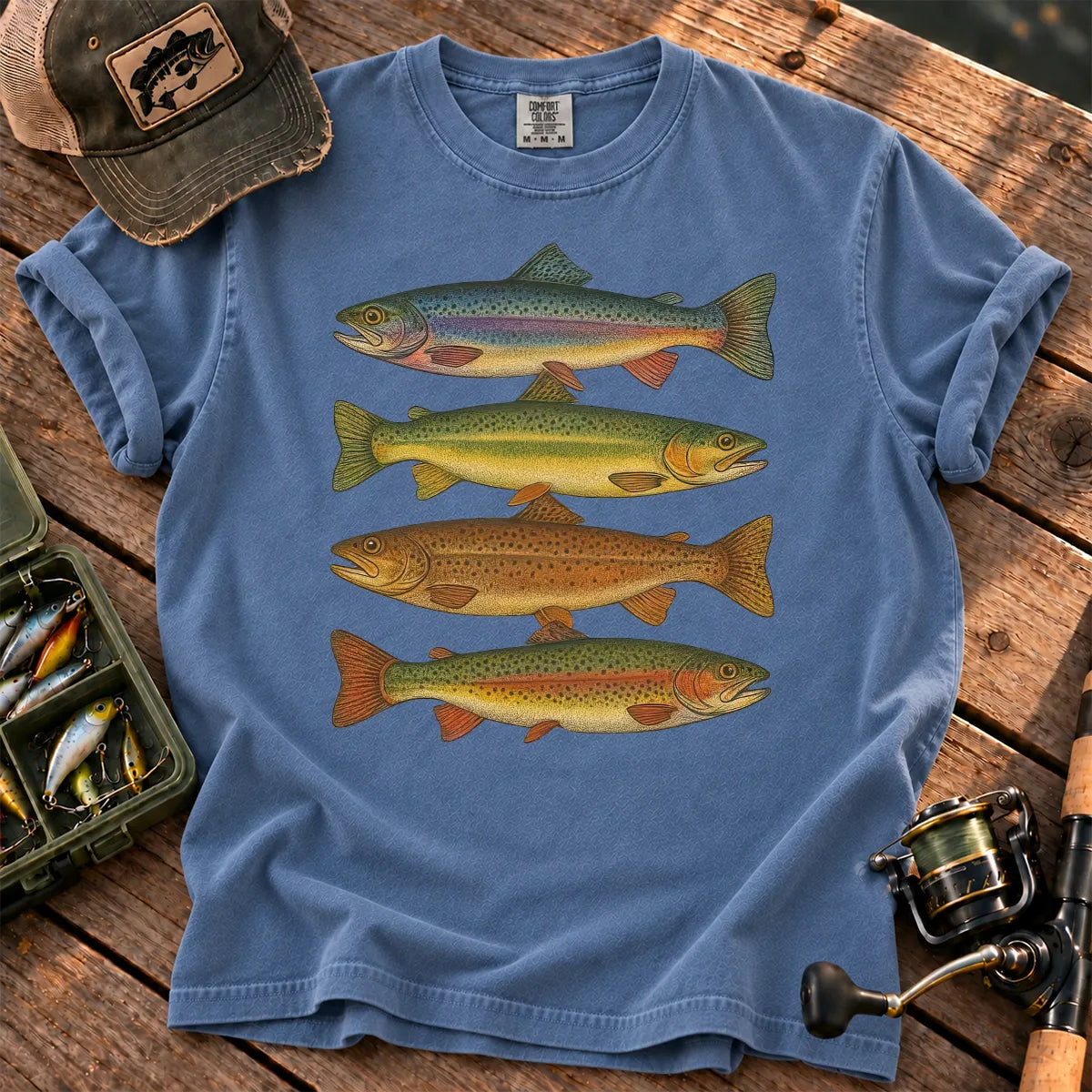 Vintage Rainbow Trout Species T-Shirt in Blue Jean
