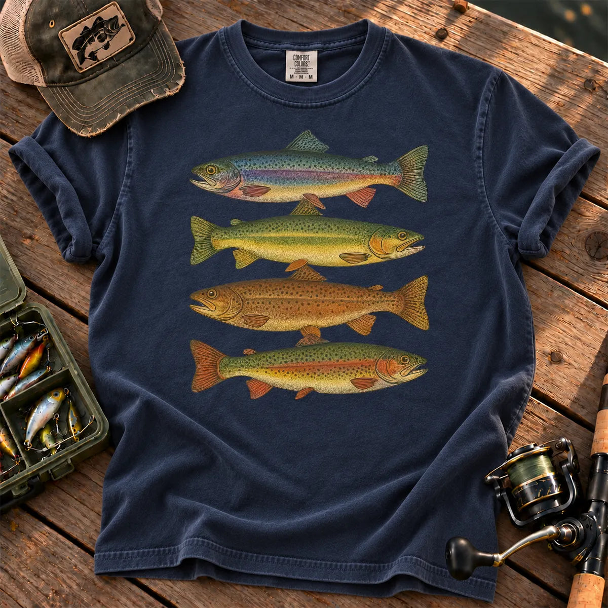 Vintage Rainbow Trout Species T-Shirt in True Navy