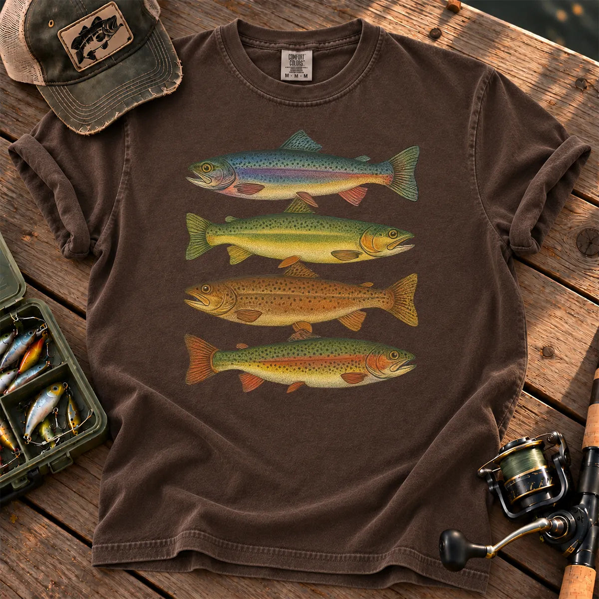 Vintage Rainbow Trout Species T-Shirt in Espresso