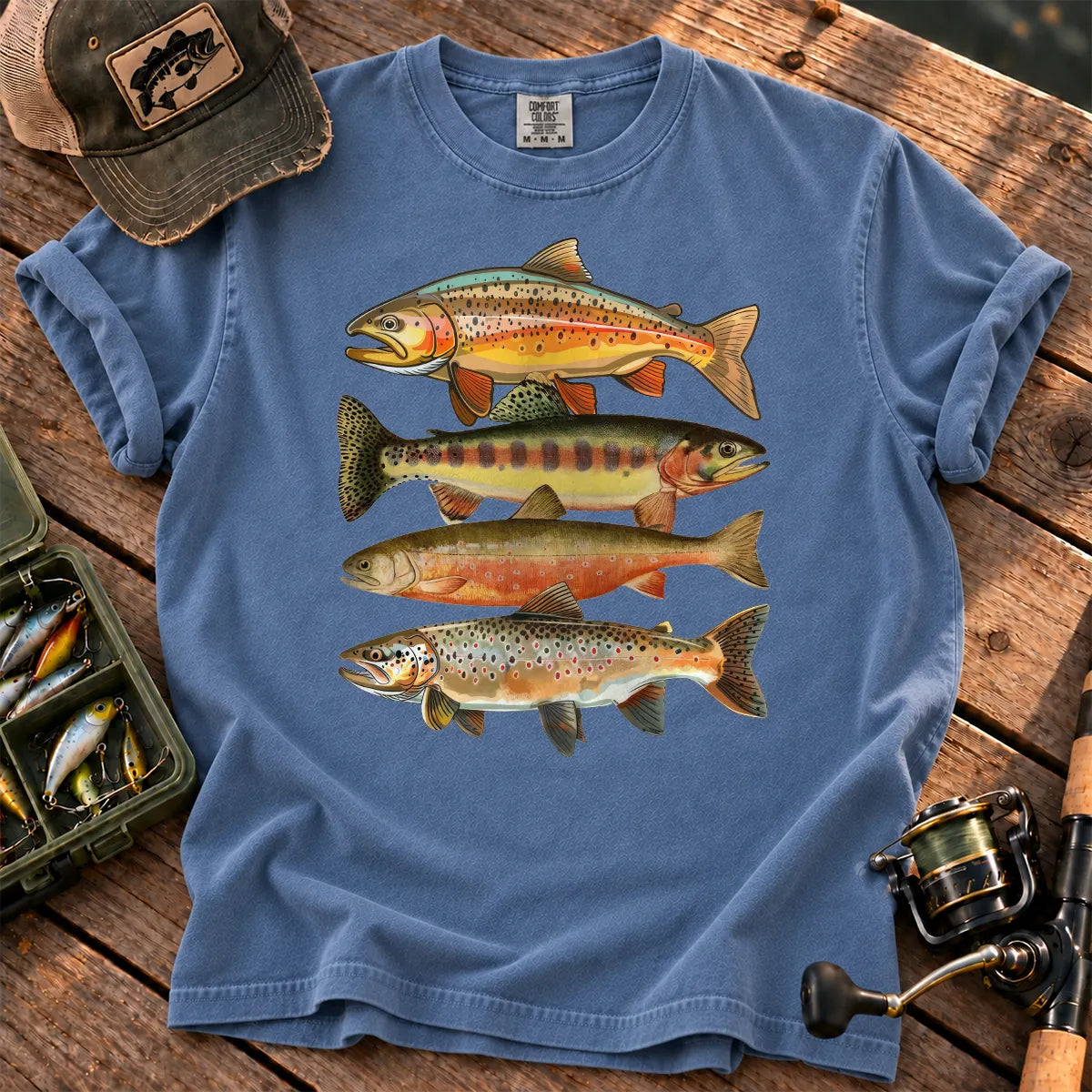 Vintage Trout Species T-Shirt in Blue Jean