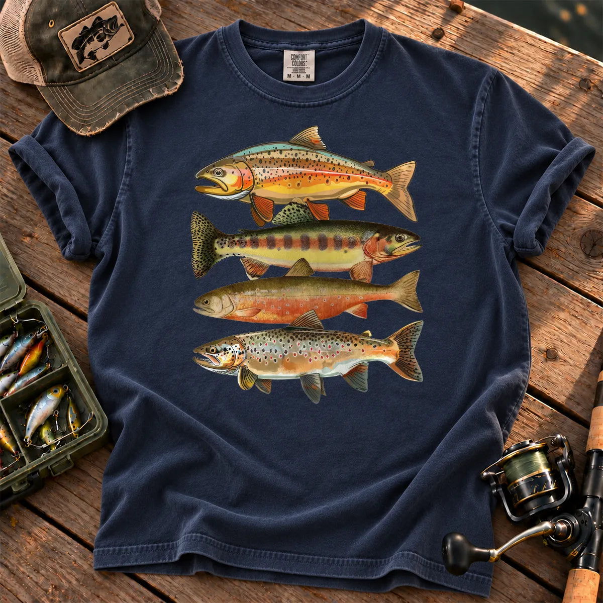Vintage Trout Species T-Shirt in True Navy